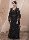 Nadima Saqib - Jet Black Embroidered Kaftan & Skirt - INDIASPOPUP.COM
