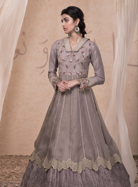 Nadima Saqib - Grey Embroidered Anarkali Gown - INDIASPOPUP.COM
