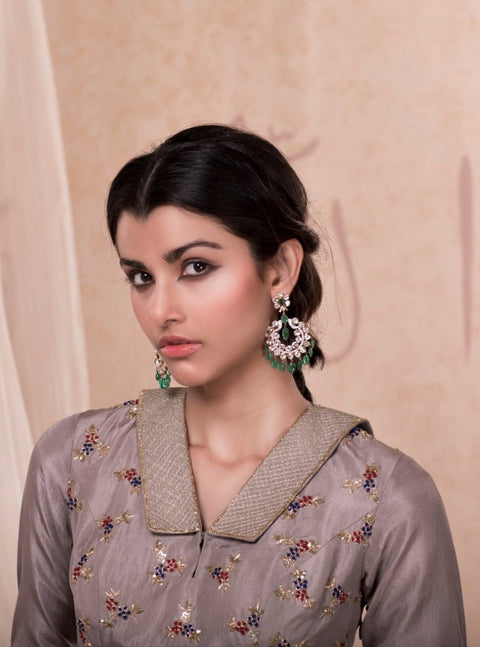 Nadima Saqib - Grey Embroidered Anarkali Gown - INDIASPOPUP.COM