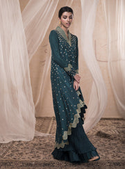 Nadima Saqib - Green Asymmetrical Top With Skirt - INDIASPOPUP.COM