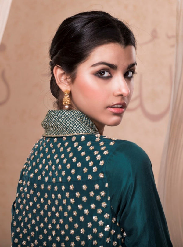 Nadima Saqib - Green Asymmetrical Top With Skirt - INDIASPOPUP.COM
