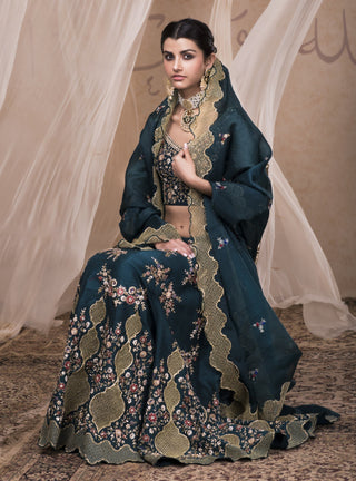 Nadima Saqib - Green Embroidered Lehenga Set - INDIASPOPUP.COM