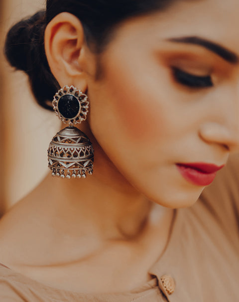 Hyperbole - Nakshi Earrings With Black Onyx - INDIASPOPUP.COM