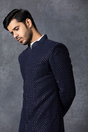 Ankit V Kapoor-Blue Sherwani With Kurta & Churidaar-INDIASPOPUP.COM