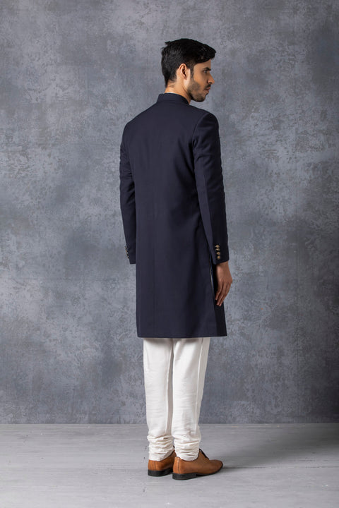 Ankit V Kapoor-Blue Sherwani With Kurta & Churidaar-INDIASPOPUP.COM