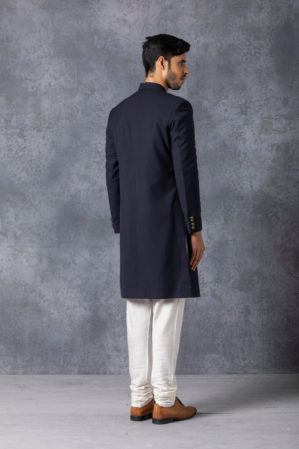 Ankit V Kapoor-Blue Sherwani With Kurta & Churidaar-INDIASPOPUP.COM