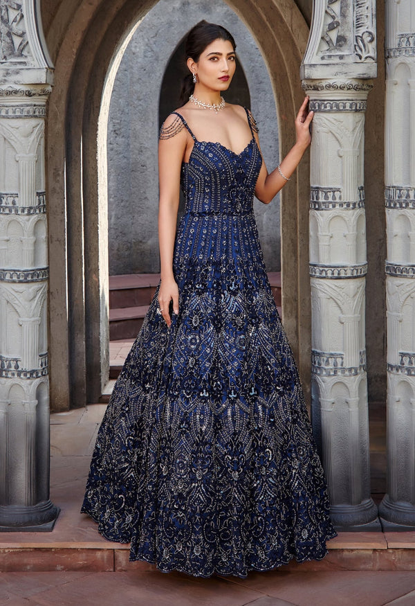Nitika Gujral-Navy Tulle Gown-INDIASPOPUP.COM