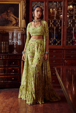 Kalista-Reyhana Pista Green Gharara Set-INDIASPOPUP.COM