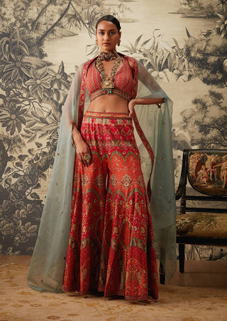 Kalista-Pink Orange Embroidered Sharara Set-INDIASPOPUP.COM