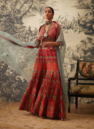 Kalista-Pink Orange Embroidered Sharara Set-INDIASPOPUP.COM