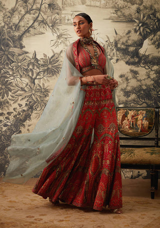 Kalista-Pink Orange Embroidered Sharara Set-INDIASPOPUP.COM