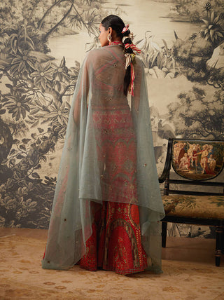 Kalista-Pink Orange Embroidered Sharara Set-INDIASPOPUP.COM