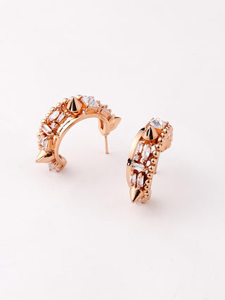 Outhouse-Orion Rose Gold Crescent Hoop Earrings-INDIASPOPUP.COM