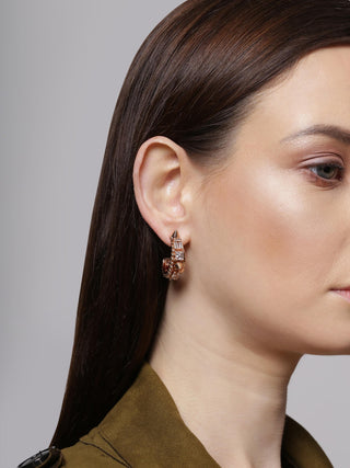 Outhouse-Orion Rose Gold Crescent Hoop Earrings-INDIASPOPUP.COM