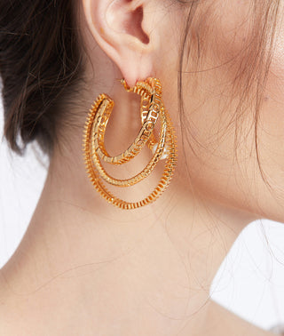Outhouse-Myriad Twisted Pearl Hoops-INDIASPOPUP.COM
