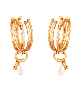 Outhouse-Myriad Twisted Pearl Hoops-INDIASPOPUP.COM