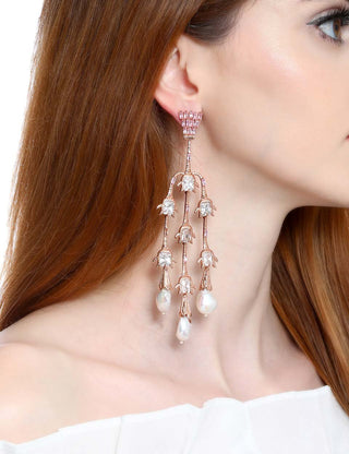 Outhouse-Rose Cascade Long Earrings-INDIASPOPUP.COM