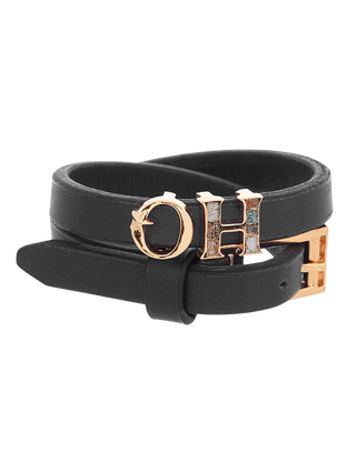 Outhouse-Black Double Wrap Leather Bracelet-INDIASPOPUP.COM