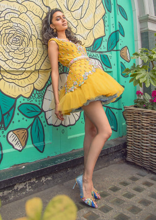 papa don't preach short dress Green Tulle Metal Embroidered Babydoll Mini Party Wear Dress by Papa Don't Preach by Shubhika at Pernia's Pop Up Shop 2026