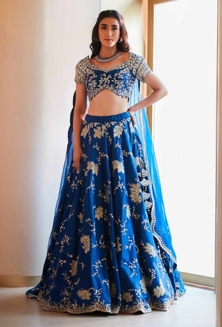 Jade Blue Leher Embroidered Lehenga Set