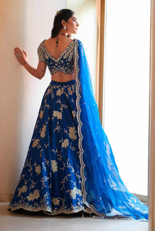 Jade Blue Leher Embroidered Lehenga Set