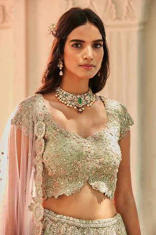 Mint Embroidered Lehenga Set