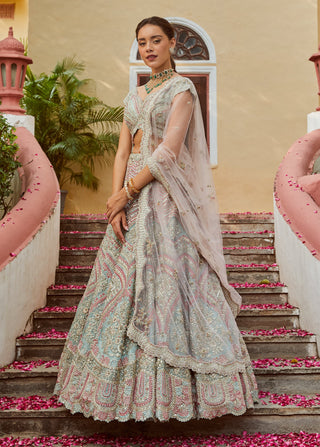 Osaa By Adarsh-Sea Green Organza Lehenga Set-INDIASPOPUP.COM