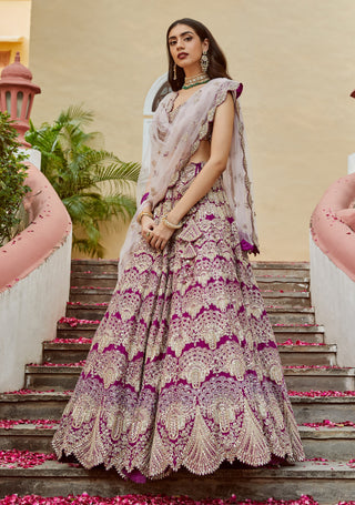 Osaa By Adarsh-Purple Mulberry Lehenga Set-INDIASPOPUP.COM