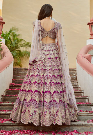 Osaa By Adarsh-Purple Mulberry Lehenga Set-INDIASPOPUP.COM