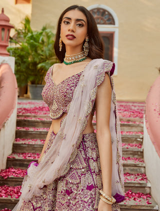 Osaa By Adarsh-Purple Mulberry Lehenga Set-INDIASPOPUP.COM