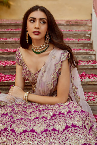 Osaa By Adarsh-Purple Mulberry Lehenga Set-INDIASPOPUP.COM