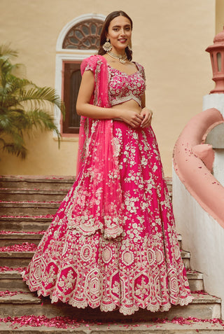 Osaa By Adarsh-Rani Pink Organza Lehenga Set-INDIASPOPUP.COM