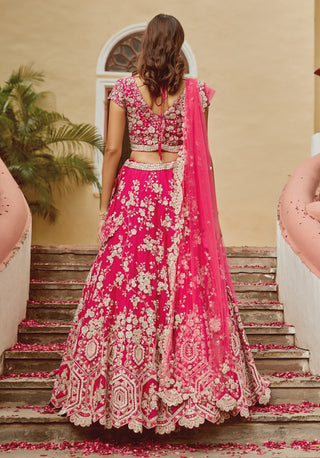 Osaa By Adarsh-Rani Pink Organza Lehenga Set-INDIASPOPUP.COM