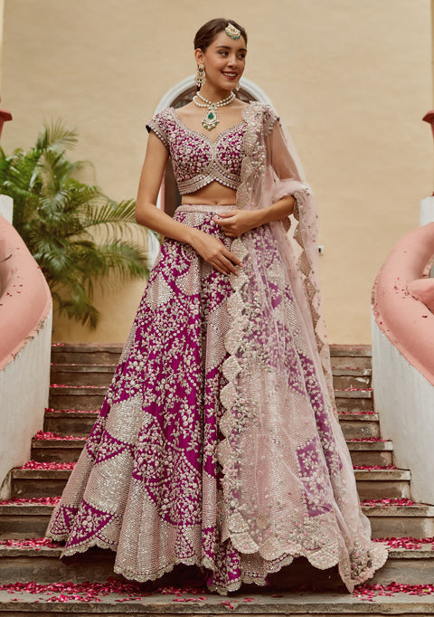 Buy Light Pink Purple Embroidered Lehenga Online in India @Mohey - Lehenga  for Women