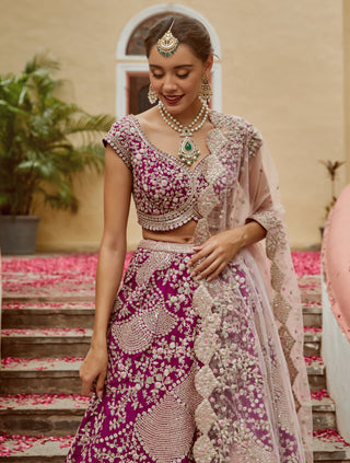 Osaa By Adarsh-Purple Bridal Lehenga Set-INDIASPOPUP.COM