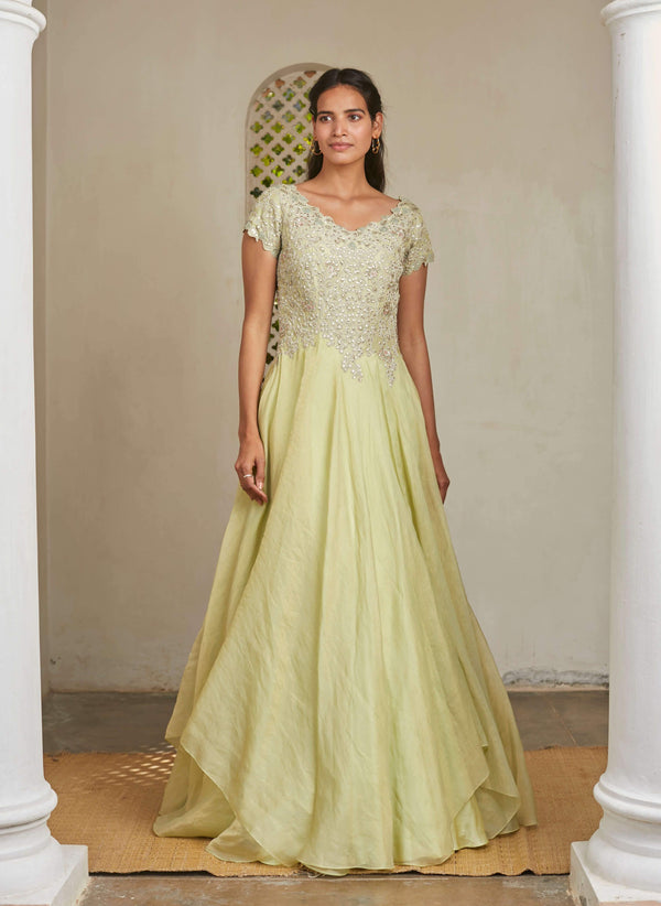 Osaa By Adarsh-Mist Green Embroidered Gown-INDIASPOPUP.COM