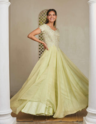 Osaa By Adarsh-Mist Green Embroidered Gown-INDIASPOPUP.COM