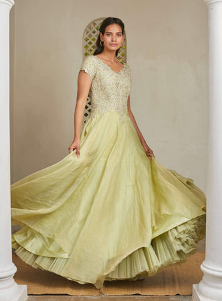 Osaa By Adarsh-Mist Green Embroidered Gown-INDIASPOPUP.COM