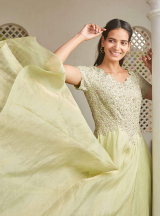 Osaa By Adarsh-Mist Green Embroidered Gown-INDIASPOPUP.COM