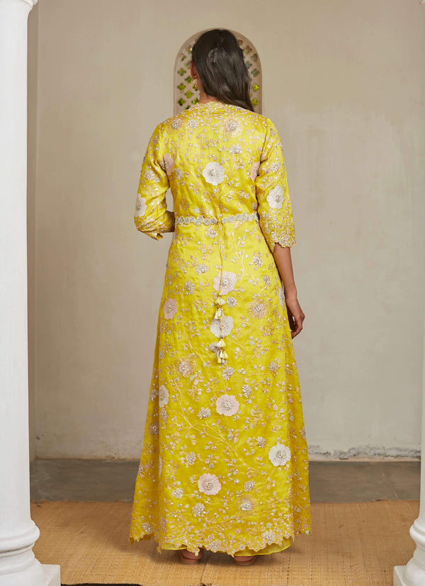Osaa By Adarsh-Yellow Embroidered Jacket Set-INDIASPOPUP.COM