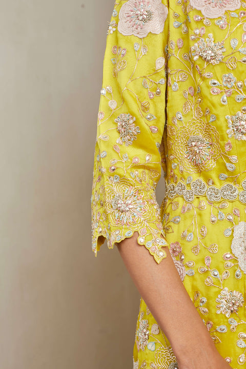 Osaa By Adarsh-Yellow Embroidered Jacket Set-INDIASPOPUP.COM