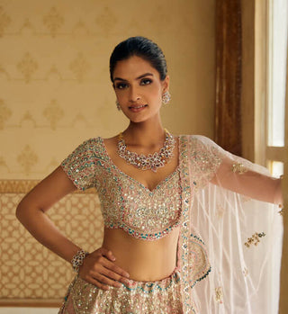 Osaa By Adarsh-Soft Berry Hand Embroidered Lehenga Set-INDIASPOPUP.COM