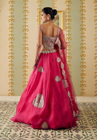 Osaa By Adarsh-Scarlet Organza Lehenga Set-INDIASPOPUP.COM