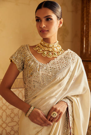 Osaa By Adarsh-Embroidered Pearl Saree With Blouse-INDIASPOPUP.COM