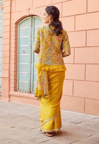 Osaa By Adarsh-Honey Gold Embroidered Sari With Blouse-INDIASPOPUP.COM