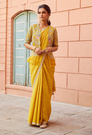 Osaa By Adarsh-Honey Gold Embroidered Sari With Blouse-INDIASPOPUP.COM