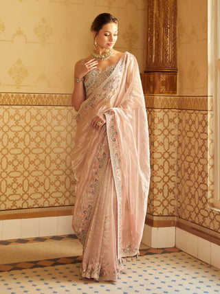 Osaa By Adarsh-Soft Berry Hand Embroidered Saree With Blouse-INDIASPOPUP.COM