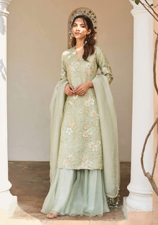 Osaa By Adarsh-Pastel Green Floral Embroidered Sharara Set-INDIASPOPUP.COM