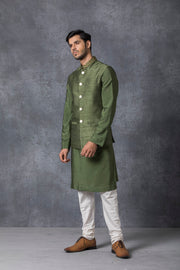 Ankit V Kapoor-Green Nehru Jacket With Kurta & Churidaar-INDIASPOPUP.COM