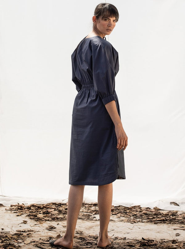 Khara Kapas-Navy Blue Anti-Fit Dress-INDIASPOPUP.COM